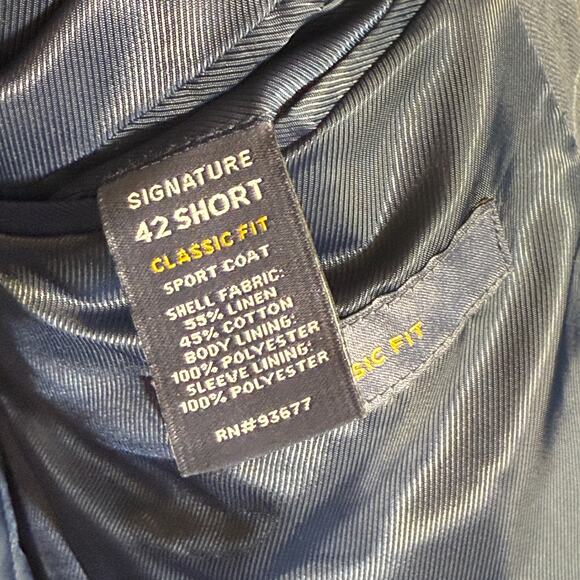 Stafford Classic fit Window Pain Linen blend Sport coat, Blue 42Short, $200 - Picture 9 of 10